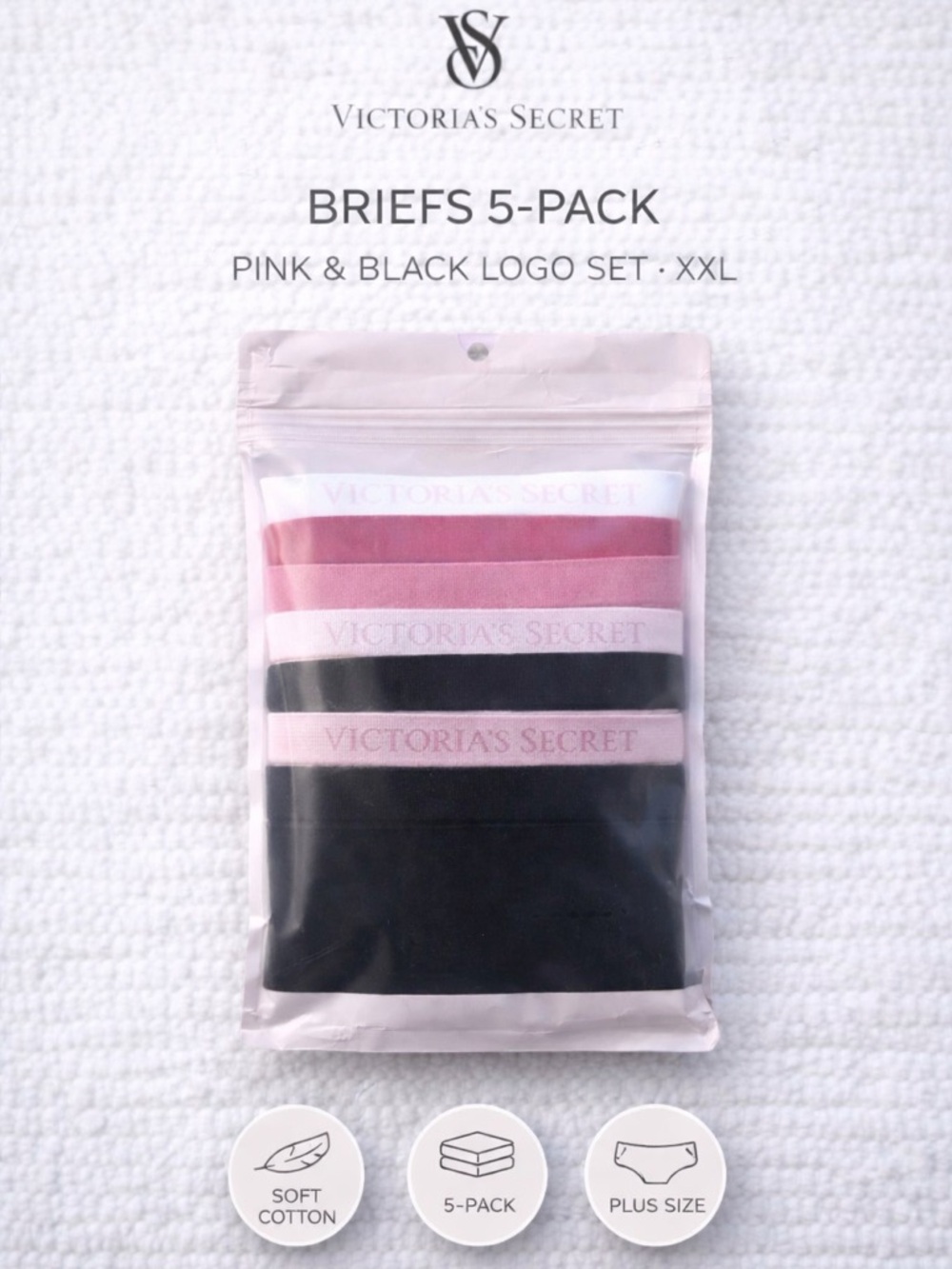 Victoria’s Secret Cotton Briefs 5-Pack XXL Pink Black Logo Set NWT